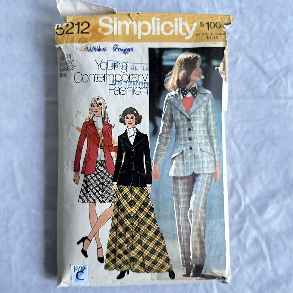 70s SIMPLICITY Pattern 5212 Misses Blazer Skirt Pants Size 14 Bust 36 CUT